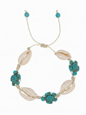 Boho Shell & Turquoise Turtle Adjustable Bracelet / Anklet  Summer Beach Jewelry